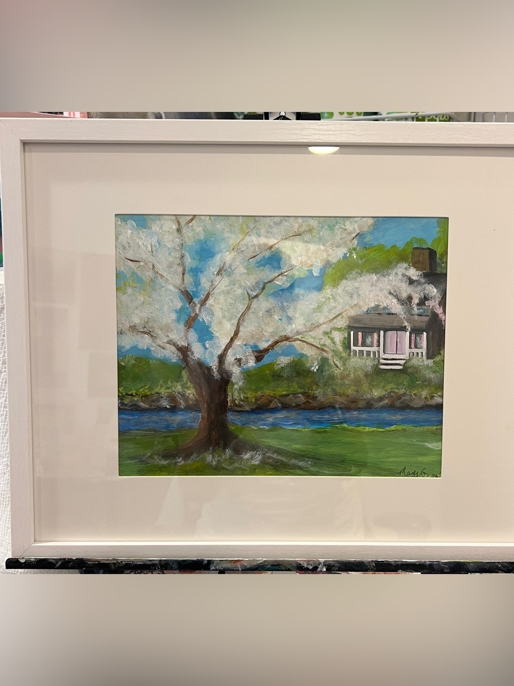 Original large hand painted by artist landscape, summer Blossom tree wall, art